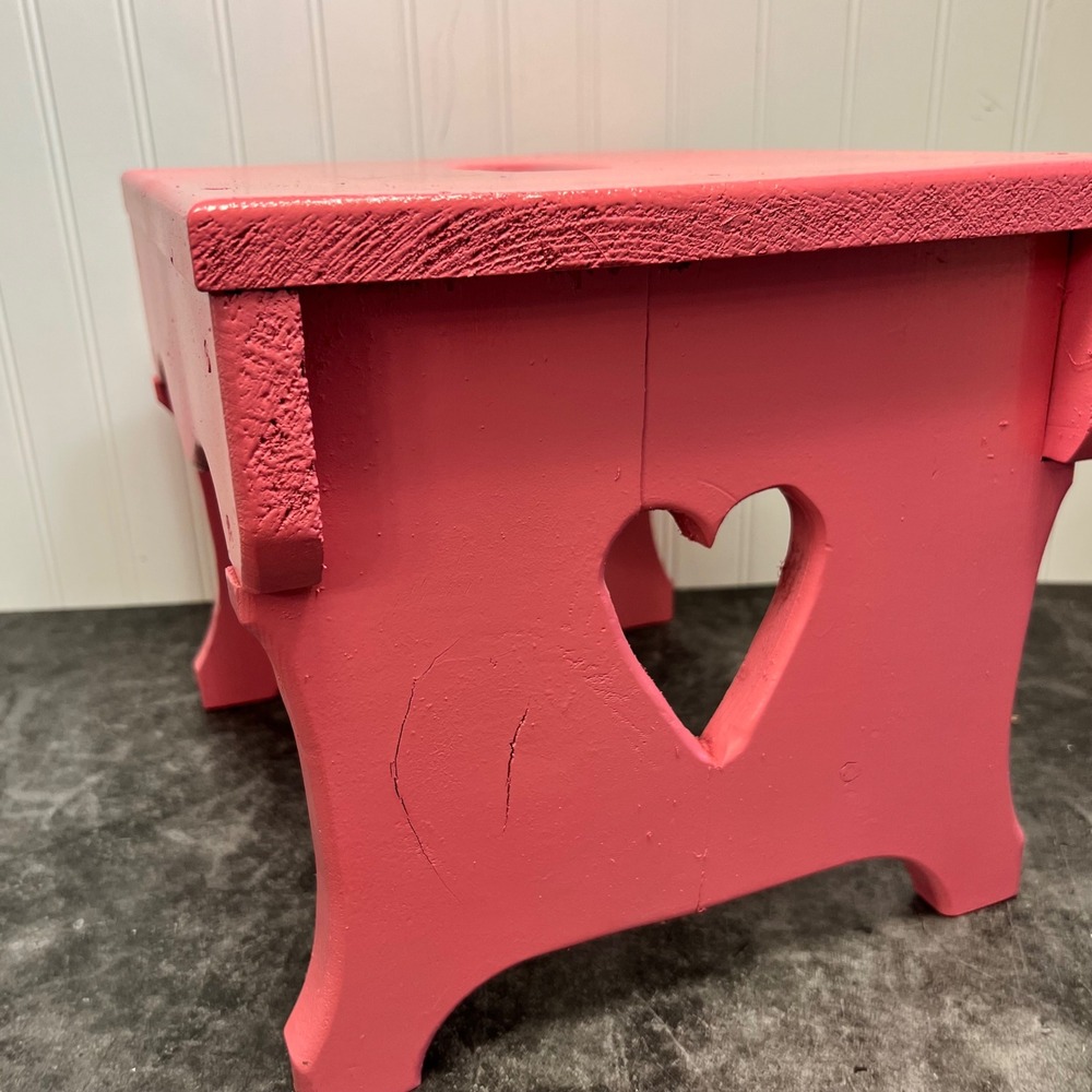 Vintage Pink Wooden Step Stool Heart Cutout | Cottage - Picture 4 of 8